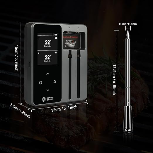 Meater Thermometer Wireless, 2 Probes Bluetooth Meat Thermometer, 572°F Heat Resistance WIFI Smart Thermometer Accuracy of ±0.5°F, LCD Display Wireless Thermometer for Grilling, Oven Smoker, Air Fryer