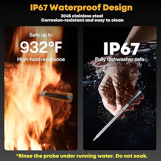 Wireless Meat Thermometer with Bluetooth & WiFi, Digital Meat Probe for Grilling, Smoking, and Oven Roasting, Dual Probe & Smart Alerts for Accurate Temperature Monitoring for BBQ & Smoker