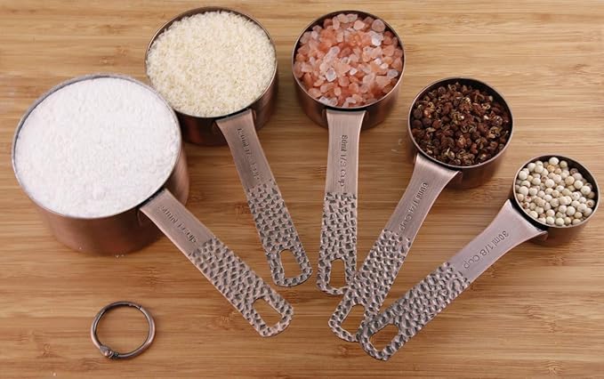Copper Measuring Cups and Spoons Set, Metric & US Stainless Steel 5 Measuring Cups and 6 Measuring Spoons for Baking & Kitchen