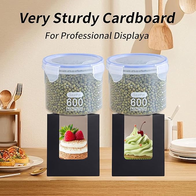 JCD Black Cupcake Boxes Individual 120 Packs Cupcake Holders Disposable Single Cupcake Boxes with Window and Insert Muffins Cupcake Carriers Holder Cookie, Dessert, Donuts, Cupcakes (Black/120Pcs)
