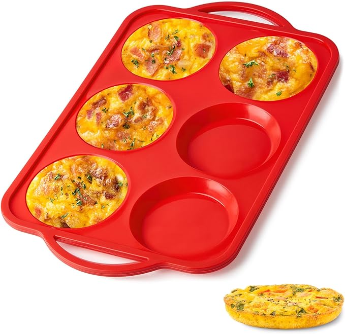 4 Inch Jumbo Size Muffin Top Pan with Metal Frames, Silicone Egg Mold for Breakfast Sandwiches, Egg Bite Baking Tray, BPA Free & Non-Stick