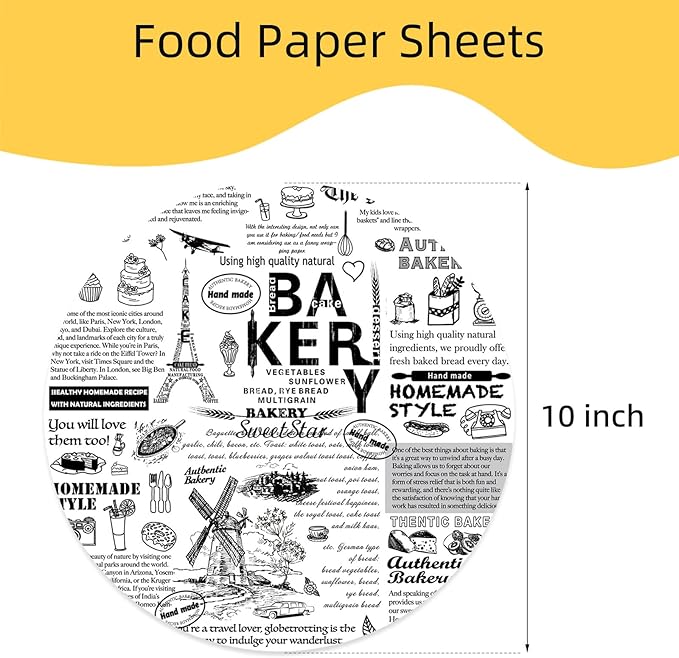 10" Round Food Paper Sheets (100 Pack) - Premium Deli Paper Sheets - Greaseproof Liners for Food Boats - Pre Cut Sandwich Wrappers - Food Basket Sheets for Baking, BBQ, Picnic, Festival