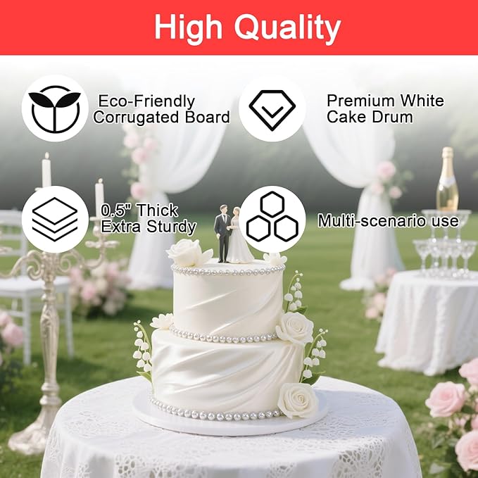Cake Drums 10 inch - 10PCS Cake Boards 10 inch Round 1/2" Thick Cakes Base para Pastel Cardboard Sturdy Corrugated for Wedding, Birthday Decorating, Party Desserts, Baking Decorating Supplies (White)