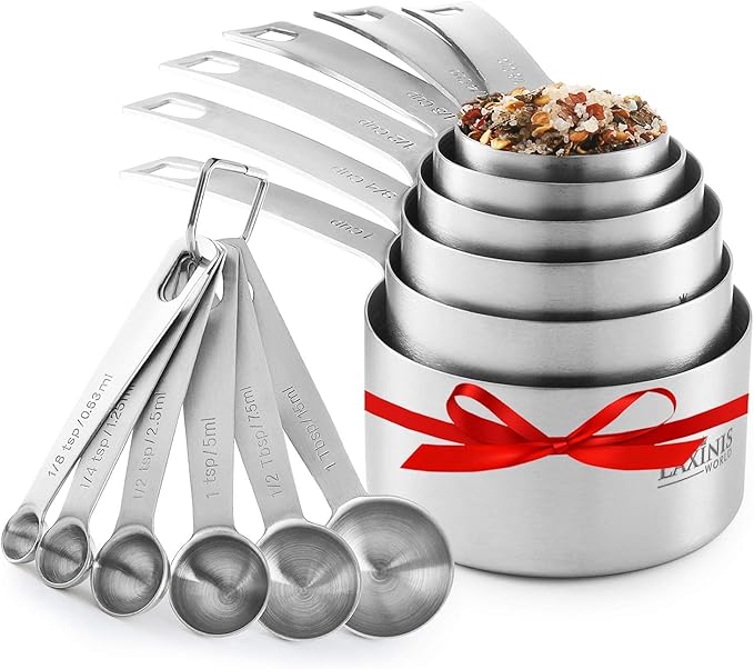 Stainless Steel Measuring Cups and Spoons Set, Heavy Duty 12 pcs set, 6 Measuring cups and 6 Measuring Spoons (1)
