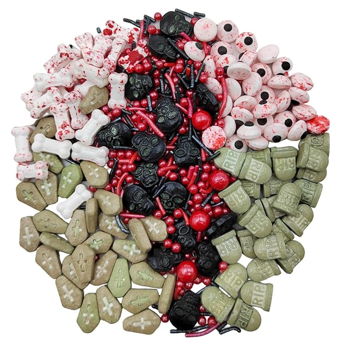 Homankit Halloween Sprinkles for Cake Decorating Edible Eyes Red Black Sprinkles Dog Bones Tombstone Skull Sprinkle Mix Cake Cupcake Toppers Cookie Dessert Decorations 3.2 Ounces