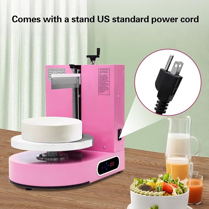 Cake Icing Machine 200W Auto Cream Spreading Machine w/LED Display, Horizontal & Vertical Spatula Adjust, Professional Cake Decorating Machine Pink Auto Frosting Turntable for 4-12 Inch Cakes