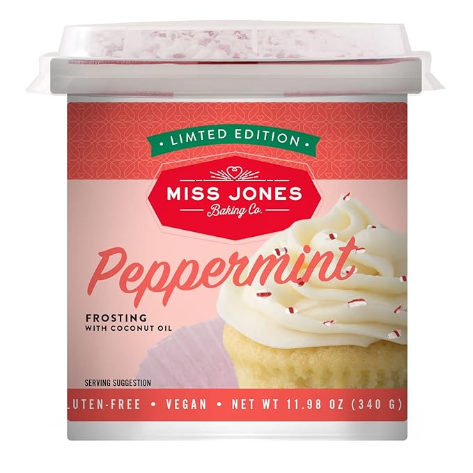 Miss Jones Baking 90% Organic Holiday Buttercream Frosting, Perfect for Icing and Decorating, Vegan-Friendly: Peppermint with Candy Crunch Pieces (Pack of 1)