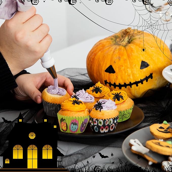 600 Pack Halloween Cupcake Liners Cupcake Wrappers Disposable Baking Cups Muffin Liners for Halloween Party Candy Cake Decorations Supplies (12 Styles)