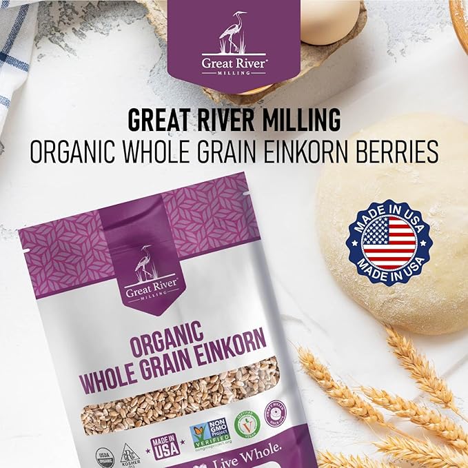 Great River Milling Einkorn Wheat Berries | Whole Grain Ancient Wheat | Non-GMO, High-Protein, Kosher | Mill at Home as All-Purpose Flour Alternative for Baking & Cooking | 5 Lb
