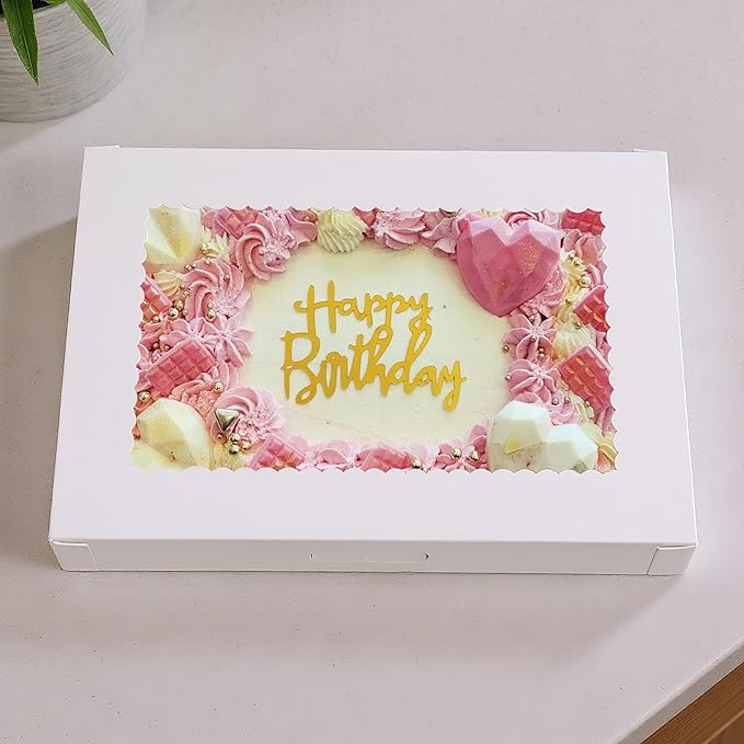 MUMULULU 4 PCS 19x14x5 Inch Cake Boxes with Cake Board White Sheet Rectangular Bakery Boxes with Window for Cookies Dessert Cupcakes Pastry Baking Pie Packaging