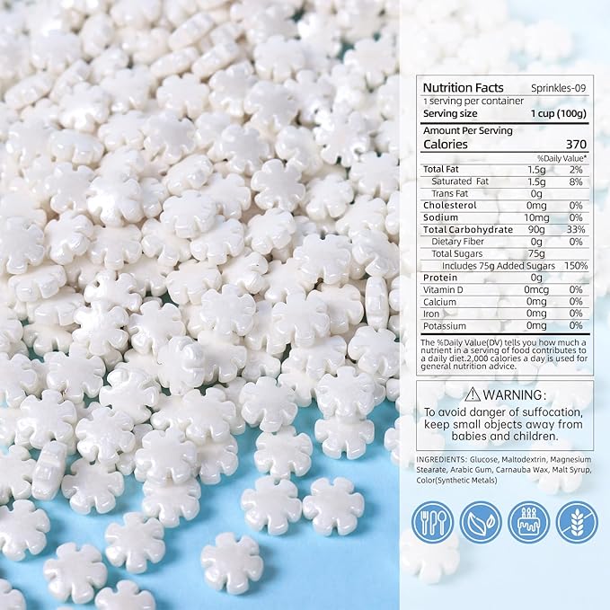 White Sprinkles for Cake Decorating 3.52 Ounce, White Snowflake Sprinkles Perfect for Cupcake Toppers Wedding Party Valentines Halloween Christmas Supplies