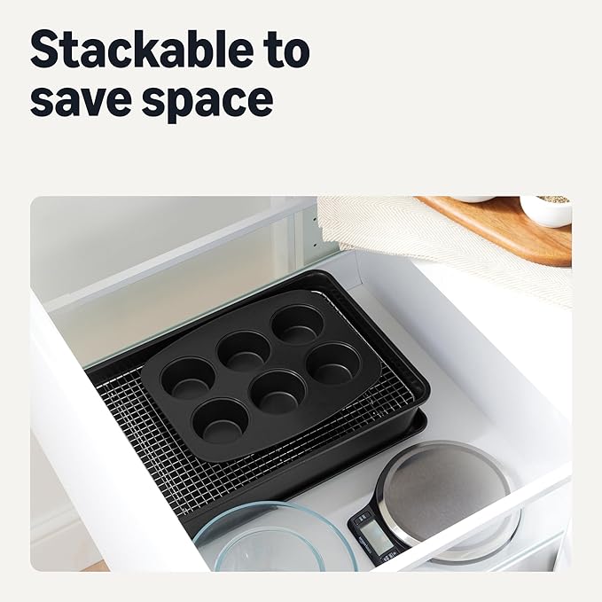Amazon Basics Nonstick Bakeware 6-Piece Set, Stackable, Dishwasher and Oven-Safe
