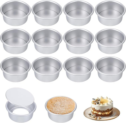 12 Pcs Round Cake Pans with Removable Bottom, 4 Inch Aluminum Cheesecake Baking Mold Non Stick Leakproof Mini Cakes Tins Trays Bakeware for Dessert Pizzas Quiches Birthday Party Anniversary