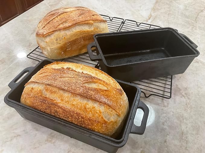 9x4.3 Inch Cast Iron Loaf Pan with Lid - 1.8 QT Durable Loaf Pans Rectangular Baking Pan Even Heat Distribution for home baking 2 Piece Set (Stainless steel grill mat 4-Piece set, Small)