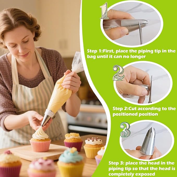 Suuker Large Piping Tips Set, Stainless Steel Cake Decorating Tips, 5 Pieces Frosting Icing Tips for Cake Decorating, Cupcakes, Cookie (1A 1E 1C 9FT 356)