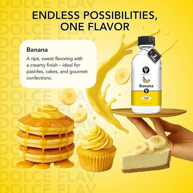 Dolce Flav Banana Extract – 1 Gallon Oil-Soluble Kosher, Sugar-Free, Concentrated Ripe Banana Flavoring for Baking, Smoothies & Ice Cream