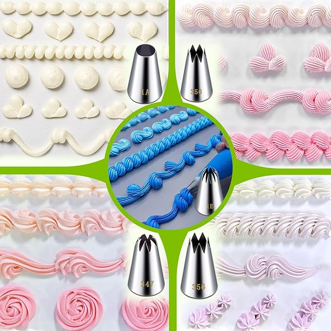 Suuker Large Piping Tips Set, Stainless Steel Frosting Piping Kit, 5 Pieces Pastry Cake Decorating Tips Baking Tools for Cookies Cupcake Decorating Kit (1A 1E 348 347 356)