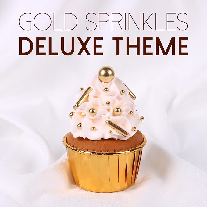 Gold Sprinkles for Cake Decorating, Gold Pearl Sugar Cupcake, Cookies, Ice Cream Toppings, 3.5 Ounces Cake Decorationss Baking, Perfect for Wedding, New Year’S Eve, Christmas Party