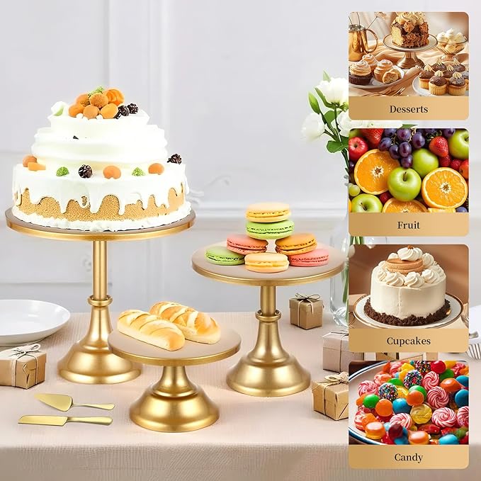 12 PCS Gold Cake Stand Set with Gold Pedestal Cake Stand and Cake Cutter Pie Spatula, Dessert Table Display Set for Wedding, Party, Birthday, Baby Shower, Event Bridal Celebration