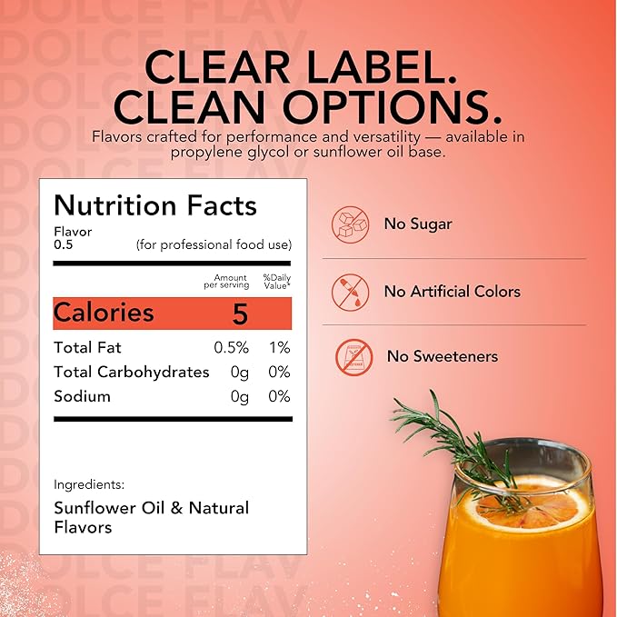 Dolce Flav Natural Blood Orange Extract – 1 Gallon Oil-Soluble Kosher, Sugar-Free, Concentrated Blood Orange Flavoring for Baking, Chocolates & Desserts
