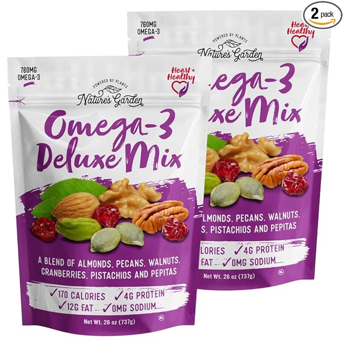 Nature's Garden Omega-3 Deluxe Mix – Power Up, Heart Healthy, Gluten Free, Antioxidant Rich, Cholesterol Free, Sodium Free, No Artificial Ingredients – 26 Oz Bag (Pack of 2)