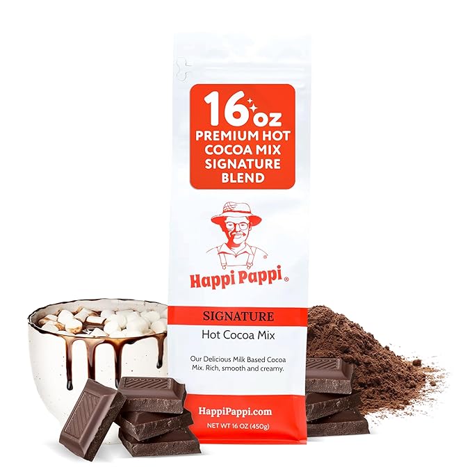 Happi Pappi - Signature Hot Cocoa Mix, Milk-Based Rich Smooth and Creamy Cocoa Powder for Instant Drinks & Baking, Indulgent Chocolate Treats for Cozy Nights - 16 oz Bag