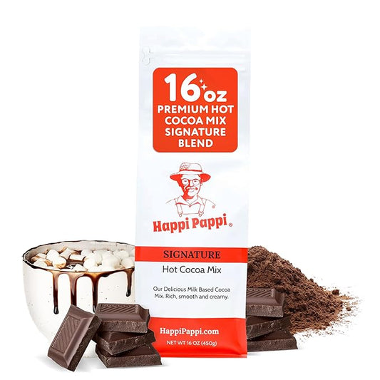 Happi Pappi - Signature Hot Cocoa Mix, Milk-Based Rich Smooth and Creamy Cocoa Powder for Instant Drinks & Baking, Indulgent Chocolate Treats for Cozy Nights - 16 oz Bag