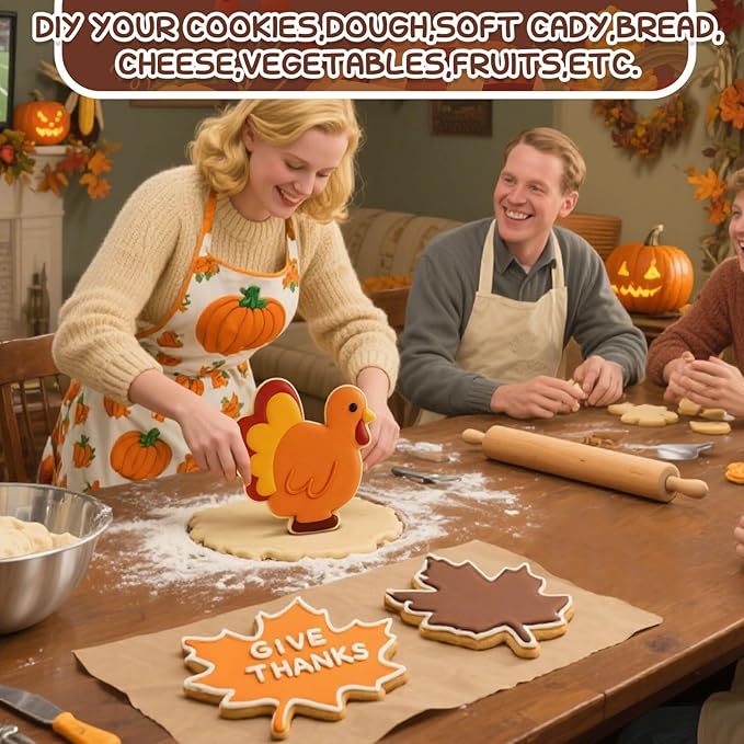 6 Pcs Large Thanksgiving Cookie Cutters 8" Fall Cookie Cutters Stainless Steel Metal Baking Molds for Holiday, Pumpkin, Leaves, Turkey, Chicken Legs, Acorn