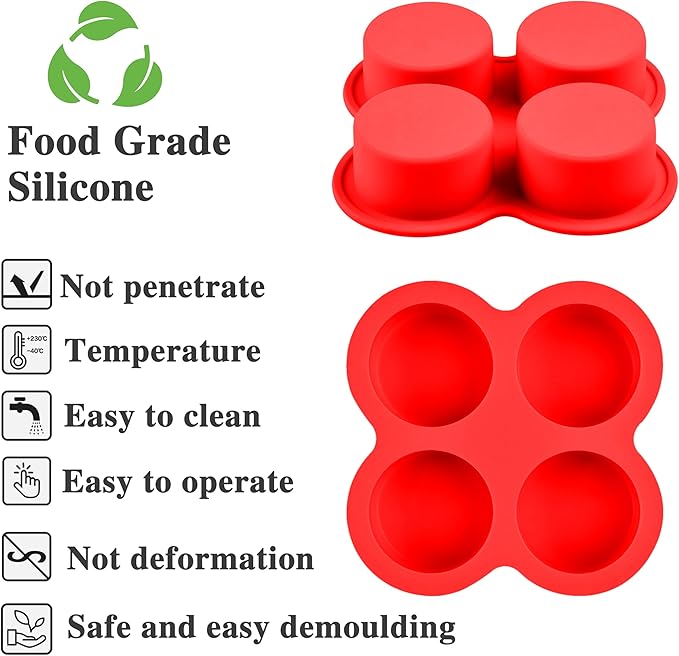 2 Pack Air Fryer Egg Bite Molds, 4-Cup Mini Round Muffin Pans Silicone Baking Molds For Oven, Air Fryer and Pot Production Egg Bites, Cupcake, Muffin, Tart, Frittata, Quiche (2 Pack 5.3 x 5.3 inch)