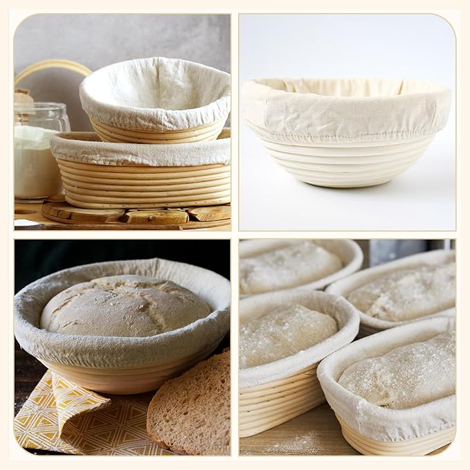 Boao 6 Pieces Bread Banneton Proofing Basket Liner Cloth Cover Natural Rattan Baking Dough Banneton Proofing Sourdough Basket Cloth Liner Bread Baking Supplies (Round,9 Inch)
