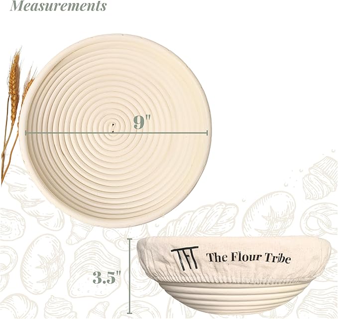 Banneton Bread Proofing Basket: Banneton Basket Set of 2, 9 inch Sourdough Proofing Basket Round Proofing Bowls Handmade Rattan baskets w Linen liners for Dough Proofing, Sourdough Bread Making Kit