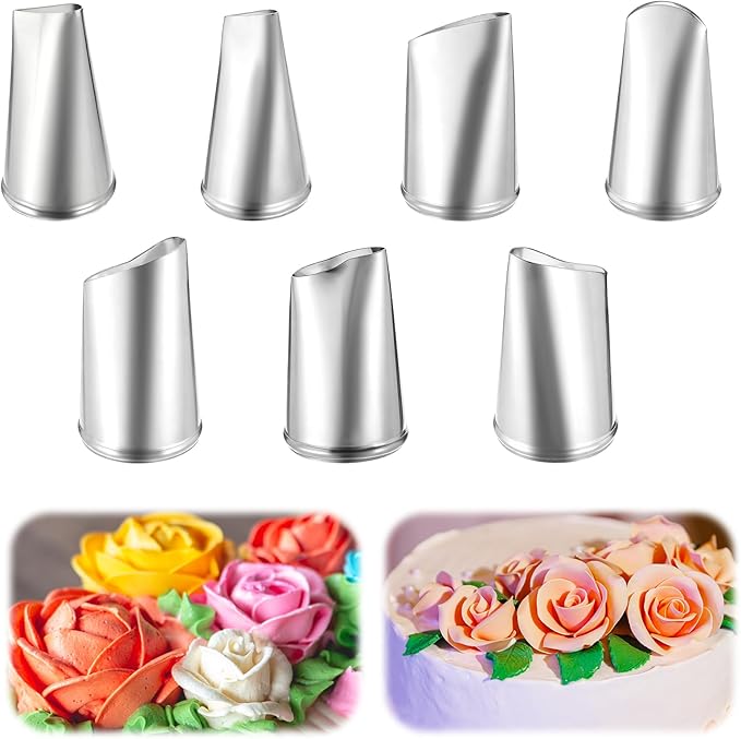 7Pcs Rose Flower Tips Piping Set Petal Icing Tips for Cake Decorating Tip Stainless Steel Cream Icing Piping Tip Fondant Rose Nozzle Pastry Tools