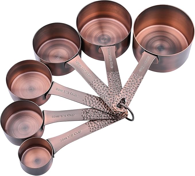 Smithcraft Copper Plated Measuring Cups Set 6, Stainless Steel Measuring Cups Set for Kitchen & Baking, Metal Metric & US Measure Cups for Dry & Liquid
