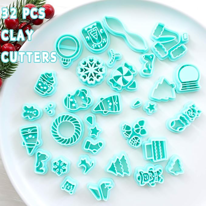 Tainsky Christmas Polymer Clay Cutters, 32 Shapes Winter Clay Earrings Cutters for Polymer Clay Jewelry