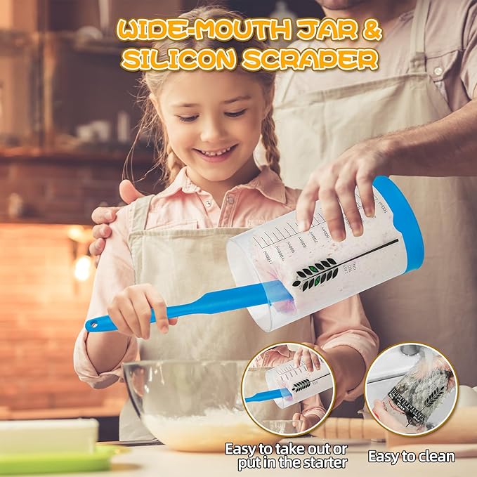 Sourdough Starter Jar Kit 2Pack, 40OZ Large Sourdough Starter Kit With Thermometer Strips & Scraper, Sourdough Bread Baking Supplies–A Perfect Sourdough Bread Starter Kit for Beginners to Expert(Blue)