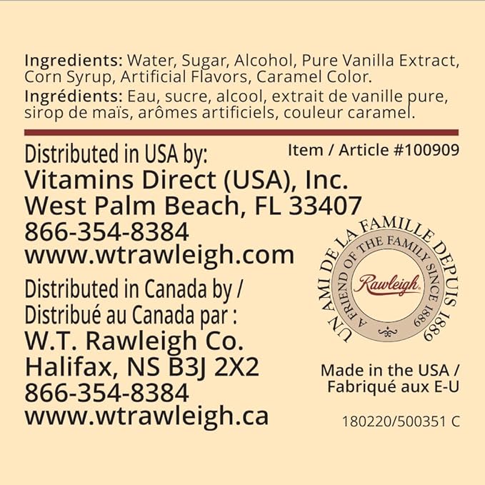 Rawleigh Double Strength Vanilla Flavoring: 12 fl oz, Rich Bourbon Vanilla Beans, Premium Flavoring for Baking Cookies, Cakes, & Desserts, Ice Cream, & Desserts, SQF Certified, 2X Strength - Pack of 3