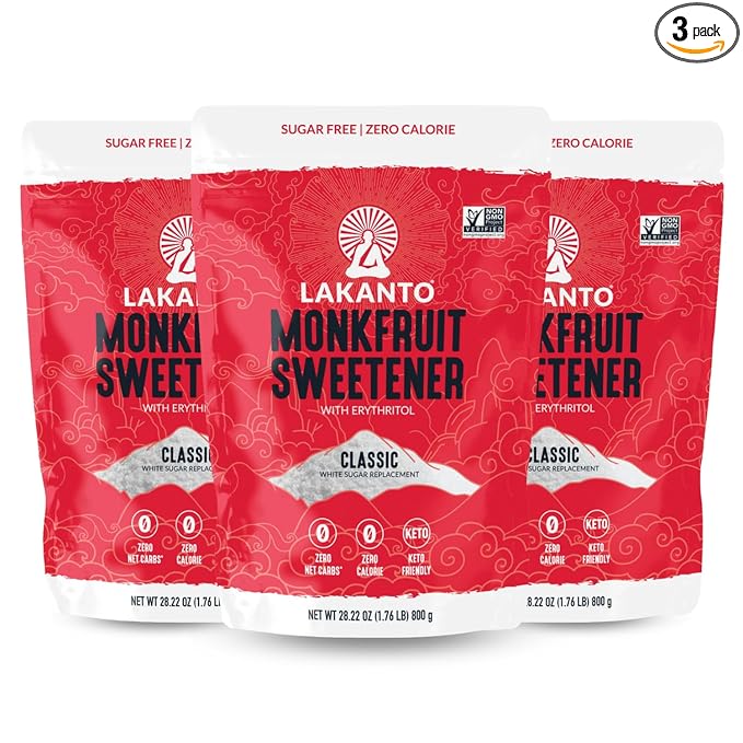 Lakanto Classic Monk Fruit Sweetener with Erythritol - White Sugar Substitute, Zero Calorie, Keto Diet Friendly, Zero Net Carbs, Baking, Extract, Sugar Replacement (Classic White - 1.76 lb Pack of 3)