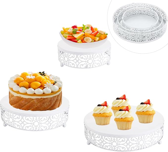 3 Set White Cake Stand，Dessert Cupcake Pastry Candy Display Plate for Party，Elegant Round Cylinder Columns tables for Weddings Cake Stands，Plant Tables，Birthday Party