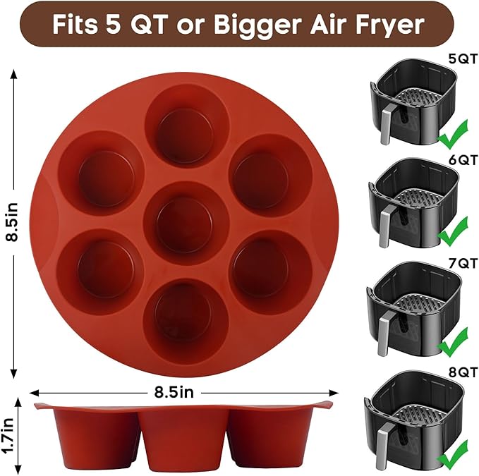 Silicone Air Fryer Muffin Pan for Baking,Non-Stick 7 Cups Muffin Top Pan Cupcake Mold, Baking Pan Egg Bites for air fryer