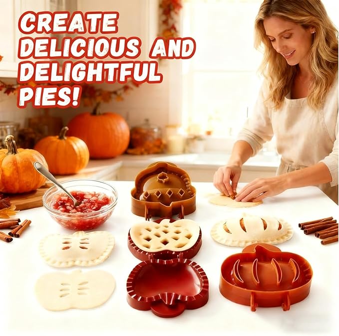3 Pieces Mini Pie Molds, Party Potluck Hand Pie Molds, Holiday Mini Pie Mold, Fall Apple Pumpkin and Acorn Shapes Pocket Pies Maker (A)