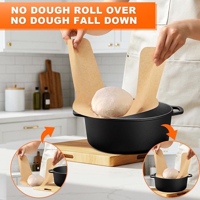 Marspark 100 Pcs Bread Sling Sourdough Bread Sling - Dutch Oven Liner, Pre-Cut Parchment Baking Supplies for Easy Dough Transfer(Oval and Round)