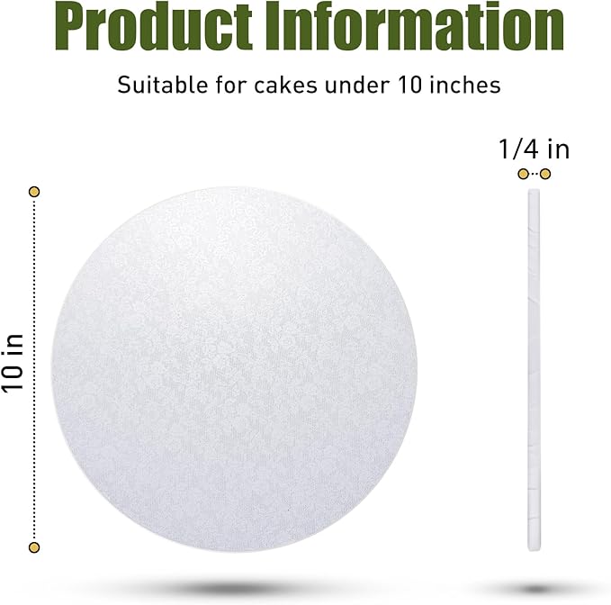 12 Pack White Cake Boards 10 Inch Round Cake Drum Base 1/4 Inch Thick Sturdy Cardboard Circle Plate Bases Para Pastel for Wedding