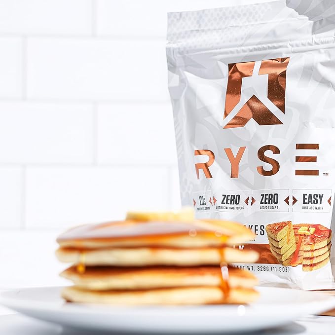 RYSE Loaded Protein Pancake & Waffle Mix - Buttermilk - Naturally Sweetened Breakfast with 21g Protein, 3g MCTs and 2g Fiber - No Added Sugar - High Protein Snack for Clean Energy - 6 Servings