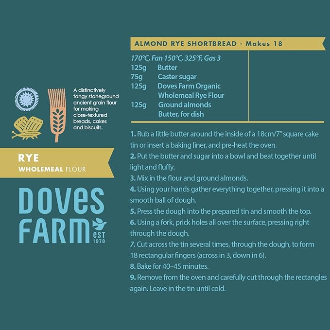 Doves Farm Organic Rye Wholemeal Flour | Stoneground Ancient Grain Flour | Perfect for Close-Textured Breads, Cakes & Biscuit Baking | High in Fiber | Imported from UK | 35.27 Oz (Pack of 2)