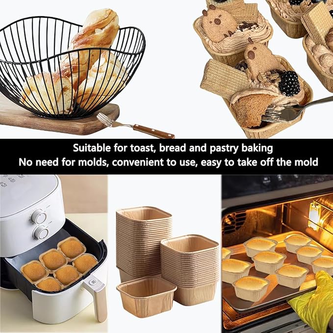 50Pcs Paper Loaf Pans for Baking, Parchment Cupcake Liners KraftPaper Loaf Pan, Disposable-Paper Baking Loft Mold for Microwave Freezer Oven Safe Display,Wedding Birthday Baby Shower Party Supplies