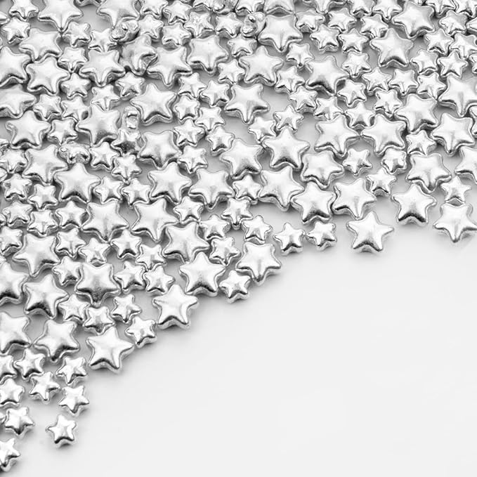 Dazzjoy Edible Silver Star Sugar Sprinkles, 4.23oz, Mix Size, Candy Star Sprinkles for Cake Decorations and Cupcake Toppers, Wedding Party Valentines Supplies