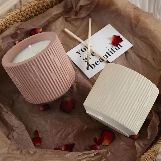 Simplicity Candle Jar Silicone Mold Stripe Round Plaster Flower Pot Silicone Mold Succulent Planter Vase Concrete Mold Epoxy Resin Cement Clay Mould