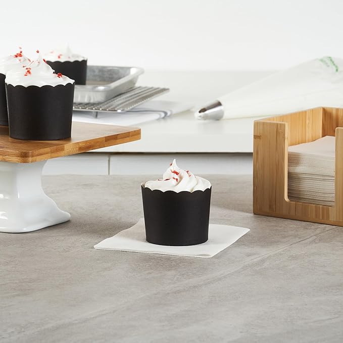 Panificio 6 Ounce Cupcake Wrappers, 200 Scalloped Baking Cups - Oven-Ready, Greaseproof, Black Paper Cupcake Liners, Disposable, For Birthdays, Baby Showers, Or Weddings - Restaurantware
