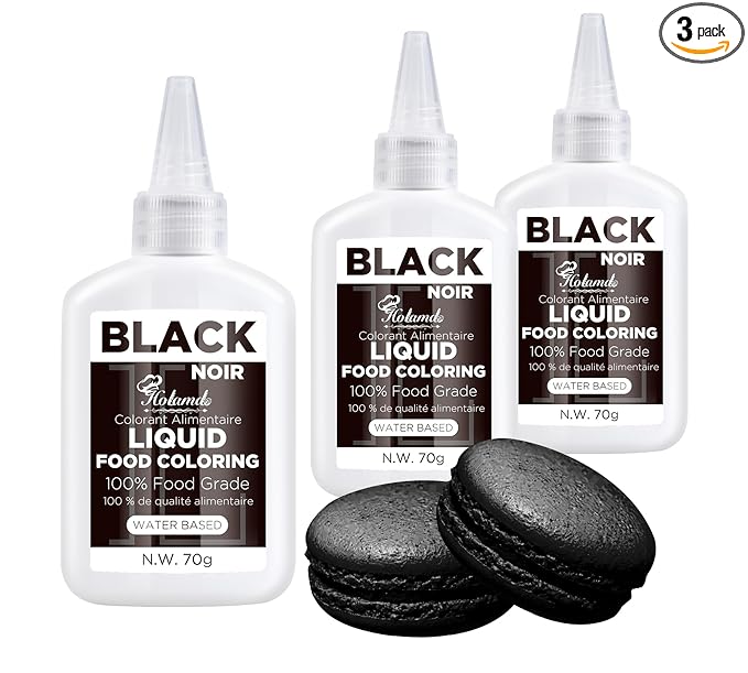 Liquid Food Coloring (Black), 70g × 3 Bottles Food-Grade Concentrated Flavorless Food Coloring Set, Vibrant Dye Ideal for Baking Cookies, Cake Decorating, Icing, Fondant, Easter Eggs, DIY Projects