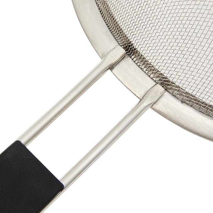 Restaurantware Fine Mesh Strainer 1 Count 15" x 7.8" x 3" with Silicone Handle Stainless Steel Extra Fine Mesh Strainer Heat-Resistant Handle Dishwasher-Safe for Rice, Quinoa, Pasta